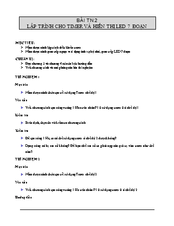Thí nghiệm Vi xử lý CS1 - Bài thí nghiệm 2: Lập trình cho timer và hiển thị led 7 đoạn