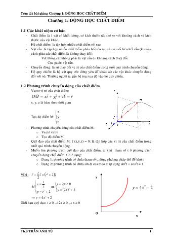Tóm tắt bài giảng Vật lý A1 - Chương 1: Động học chất điểm - Trần Anh Tú