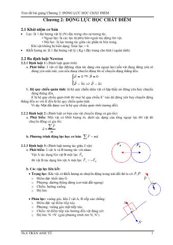 Tóm tắt bài giảng Vật lý A1 - Chương 2: Động lực học chất điểm - Trần Anh Tú