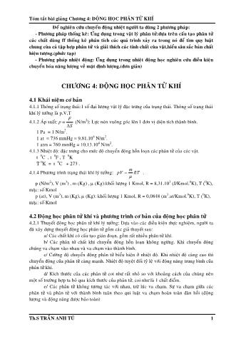 Tóm tắt bài giảng Vật lý A1 - Chương 4: Động học phân tử khí - Trần Anh Tú