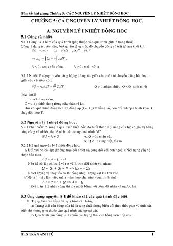 Tóm tắt bài giảng Vật lý A1 - Chương 5: Các nguyên lý nhiệt động học - Trần Anh Tú