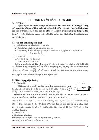 Tóm tắt bài giảng Vật lý A1 - Chương 7: Vật dẫn-điện môi - Trần Anh Tú