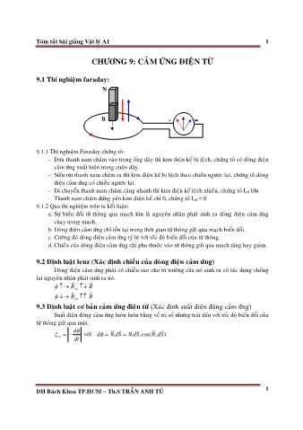 Tóm tắt bài giảng Vật lý A1 - Chương 9: Cảm ứng điện từ - Trần Anh Tú