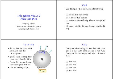 Trắc nghiệm Vật lý 2 - Phần Tĩnh điện