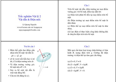 Trắc nghiệm Vật lý 2 - Vật dẫn & Điện mô