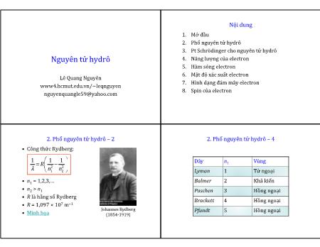 Bài giảng Vật lý 2 - Bài: Nguyên tử hydrô Lê Quang Nguyên