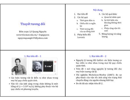 Bài giảng Vật lý 2 - Bài: Thuyết tương đối - Lê Quang Nguyên