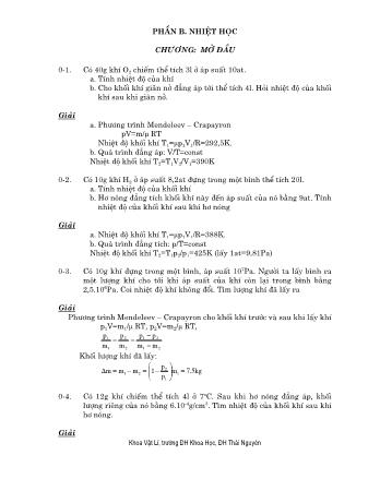 Giải bài tập môn Vật lí - Phần B: Nhiệt học