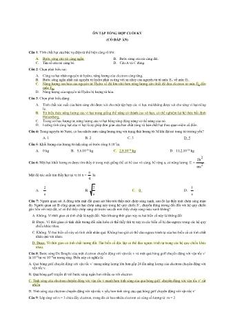 Ôn tập tổng hợp cuối kỳ môn Vật lý 2 (Có đáp án)
